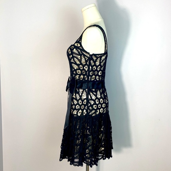 Y2K Betsey Johnson Black Lace Over Tan Satin Babydoll Mini Dress size 2 - Picture 2 of 15
